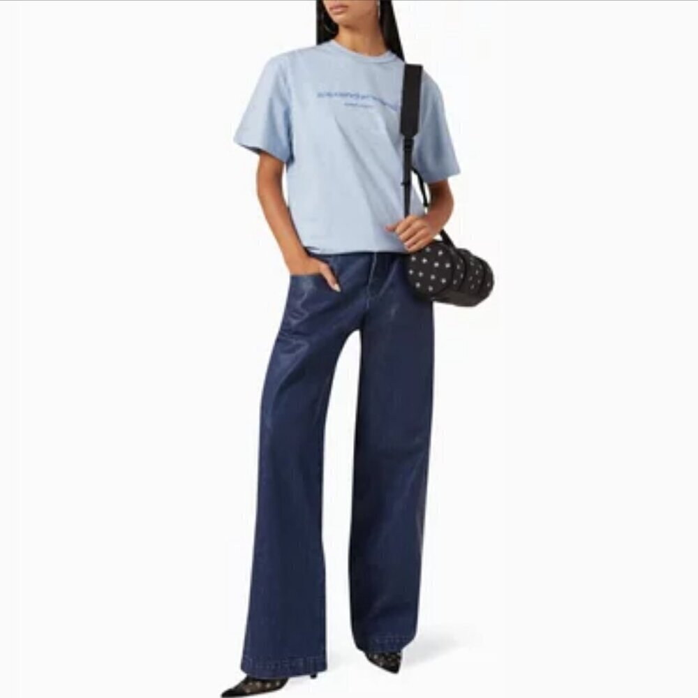 Alexander Wang Glitter Puff Logo T-shirt in Compact-Jersey Blue S